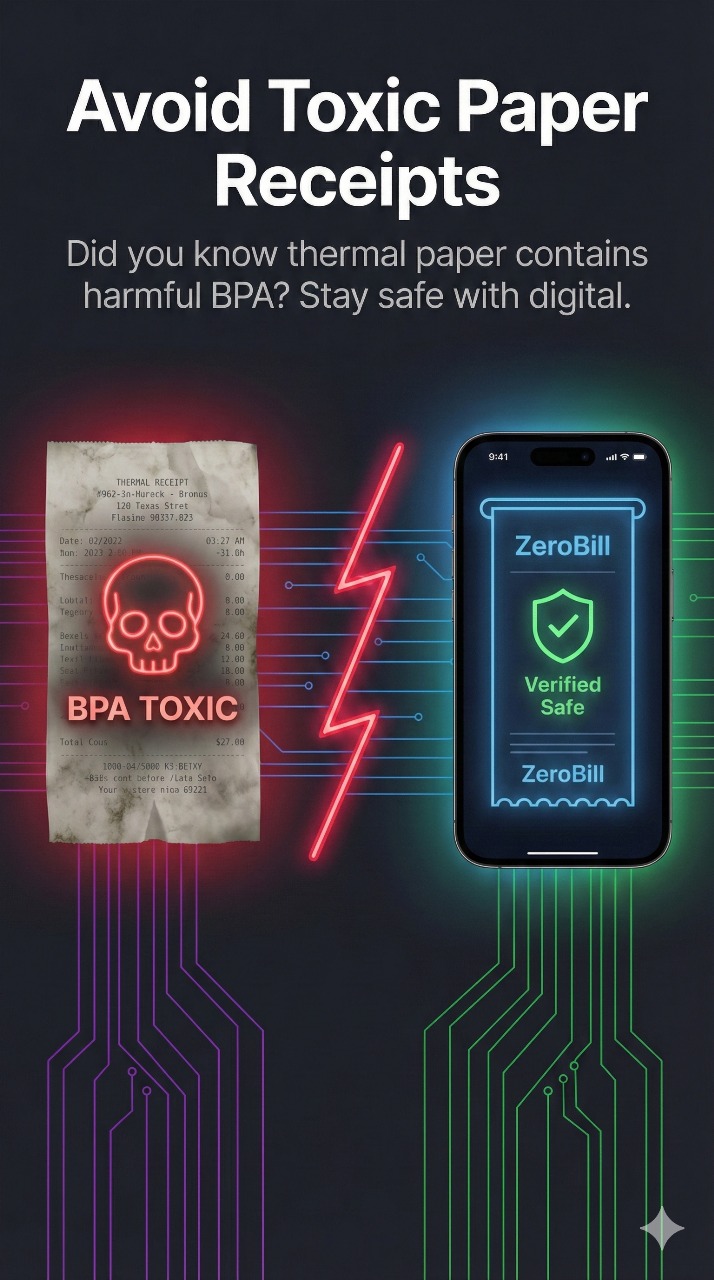 Paper receipts with BPA toxins vs ZeroBill safe digital receipts